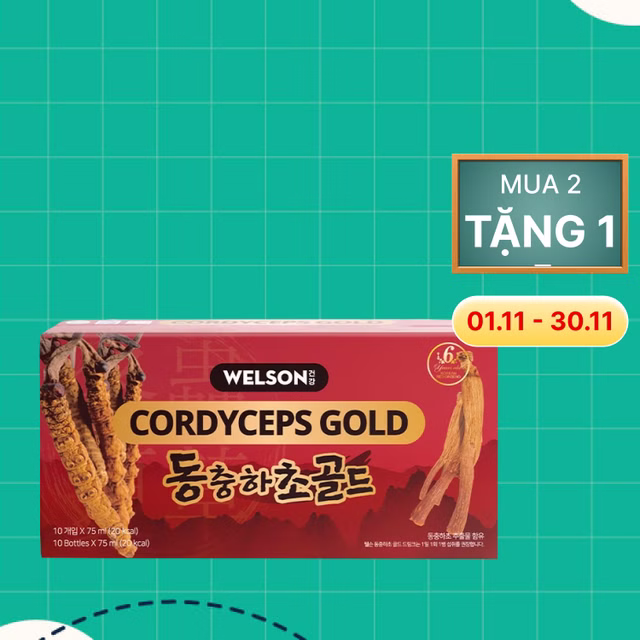 Nước Uống Hồng Sâm Đông Trùng Hạ Thảo Hàn Quốc - Welson Cordyceps Gold (Hộp 10 chai)