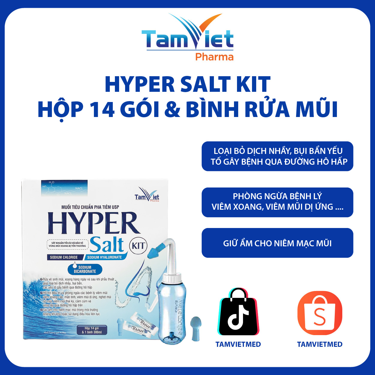 HYPER Salt KIT Hộp 14 Gói + 1 Bình 300ml Muối Rửa Mũi Xoang