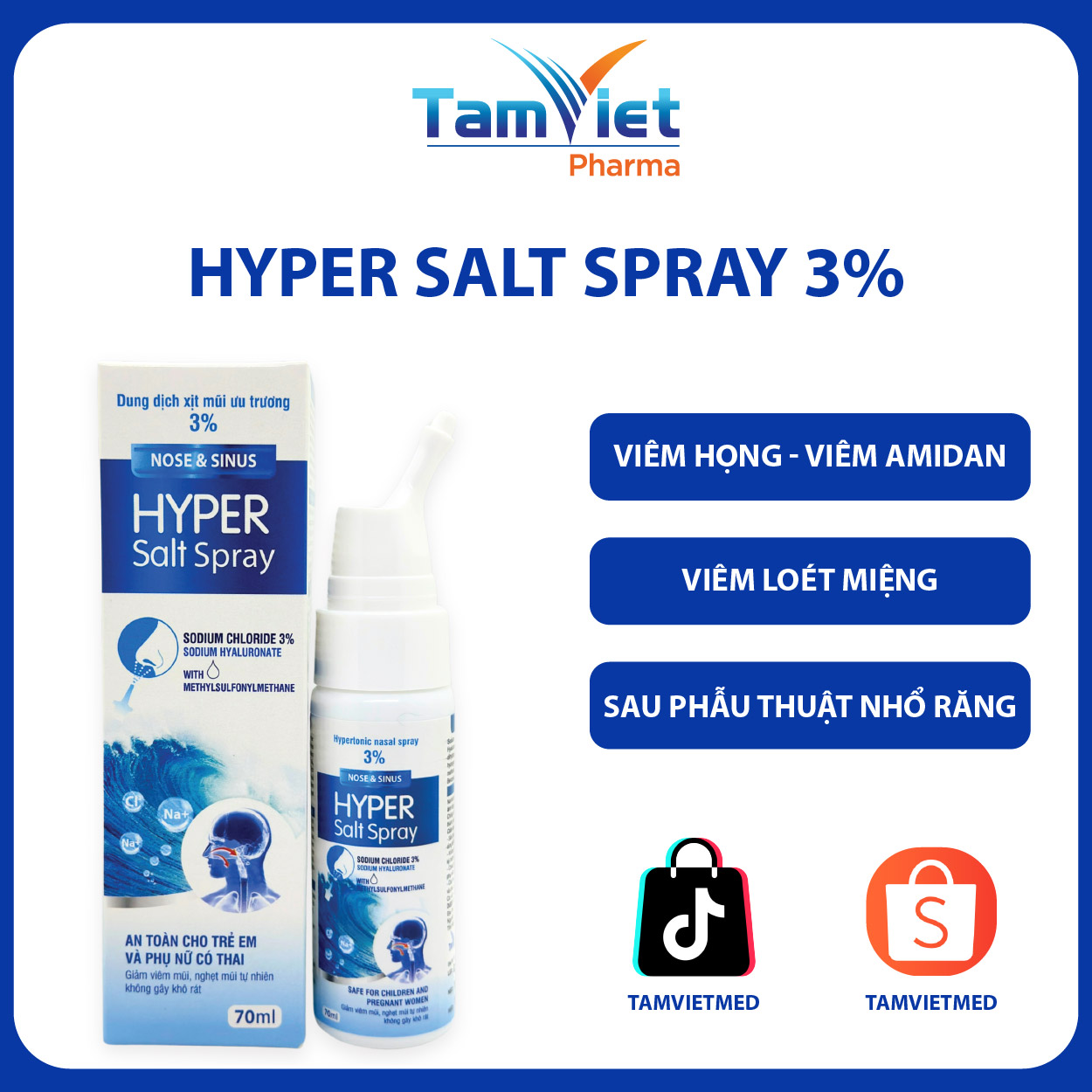 Hyper Salt Spray xịt mũi ưu trương 3% giúp vệ sinh mũi, giữ ẩm và phòng ngừa viêm xoang
