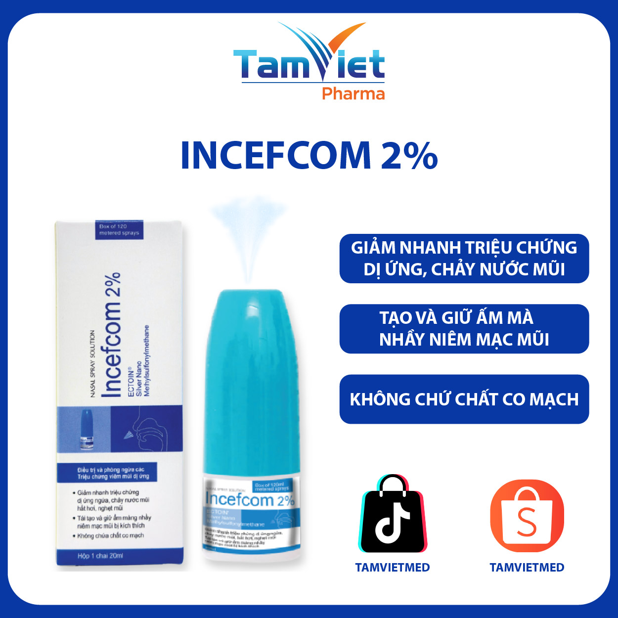 Xịt Định Liều Incefcom 2% – Hộp 1 chai 20 ml (120 liều xịt)